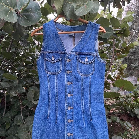 Vintage Bongo denim jean button down maxi dress - Picture 2 of 5
